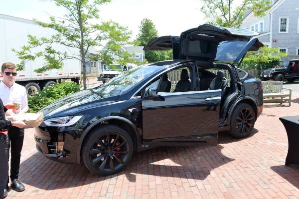 A view of a Tesla Model X on display at the 2018 Nantucket Film Festival on June 22, 2018 in Nantucket, Massachusetts.